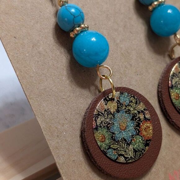 Bohemian Floral Leather Drop Earrings - Picture 3 of 3